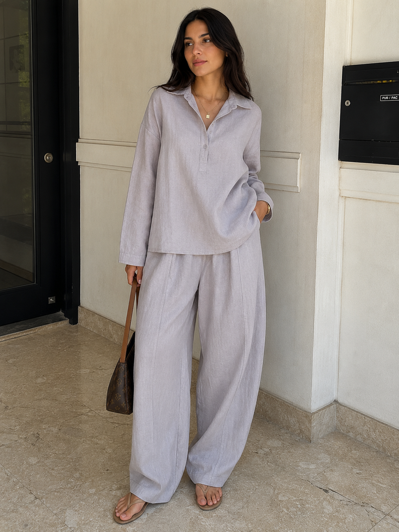 The Lino Relaxed Shirt & Trouser Set – Gray