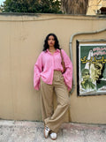 Striped Shirt with Tie Cuffs - Pink
