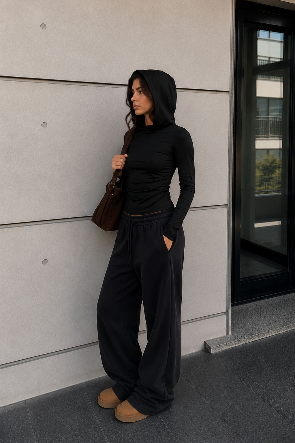 The Cowl-Neck Hooded Long Sleeve – Black