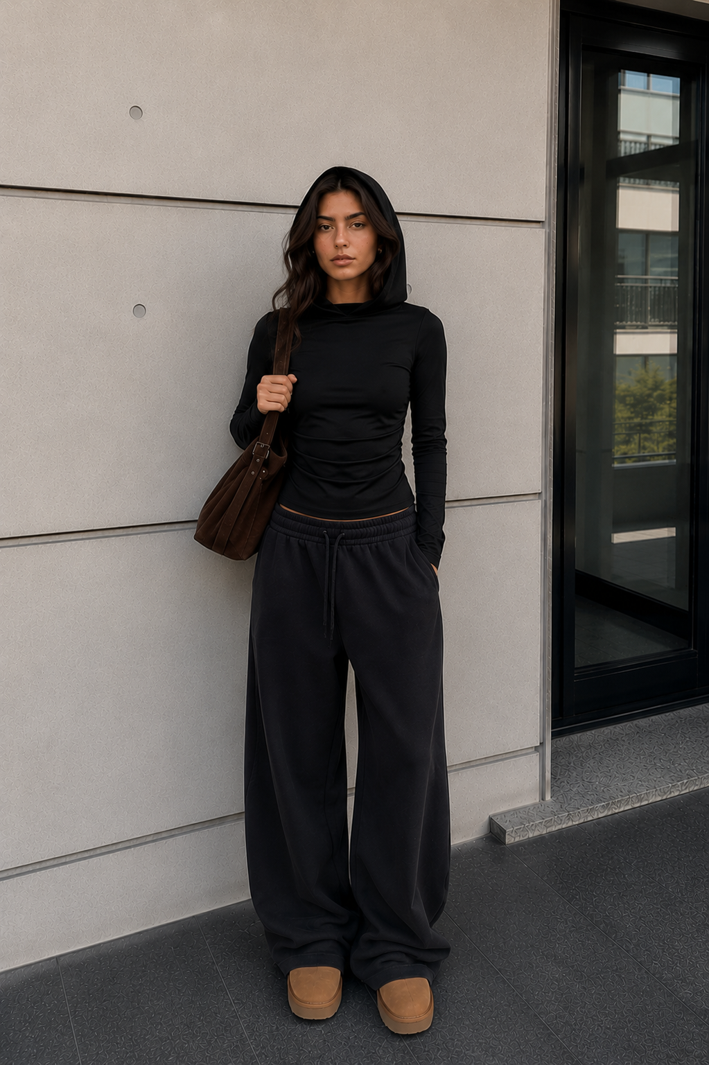 The Cowl-Neck Hooded Long Sleeve – Black