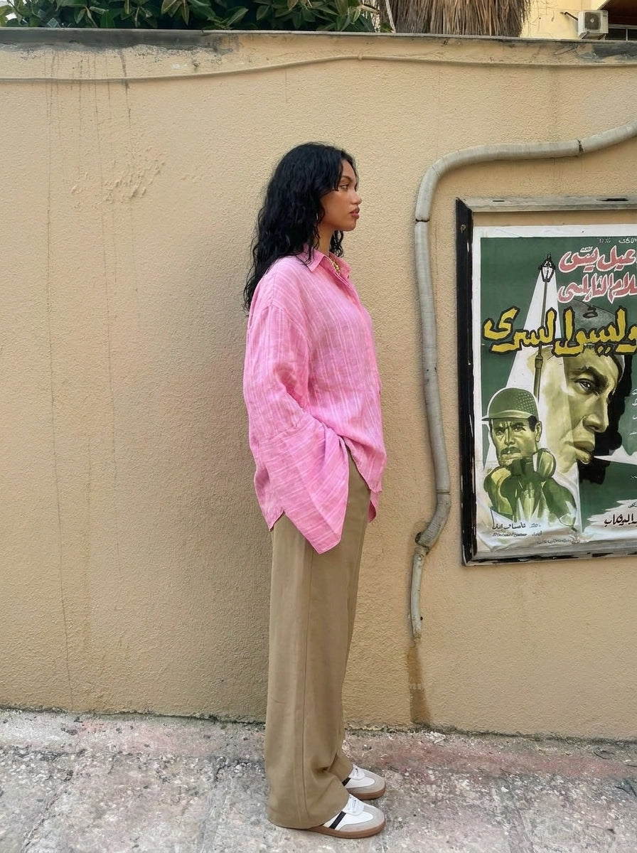 Striped Shirt with Tie Cuffs - Pink