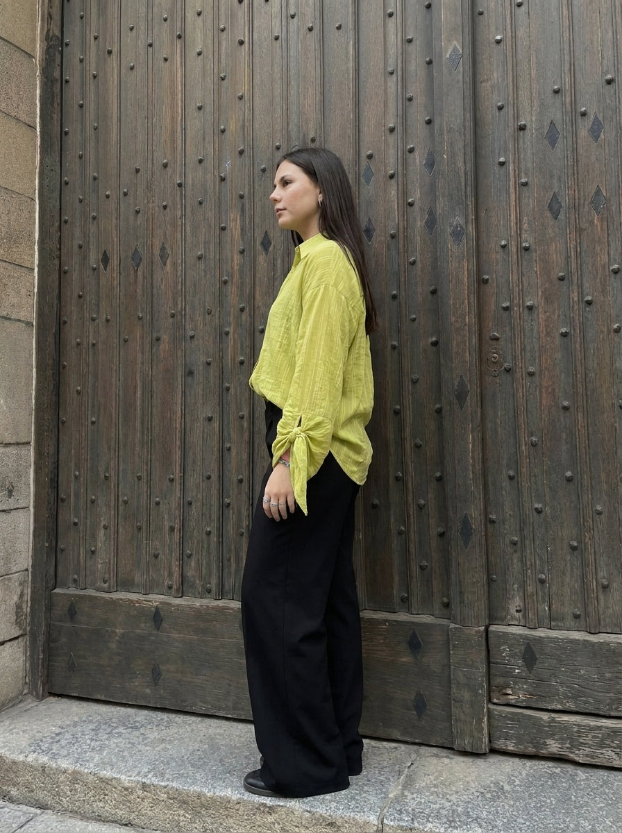 Striped Shirt with Tie Cuffs - Lime