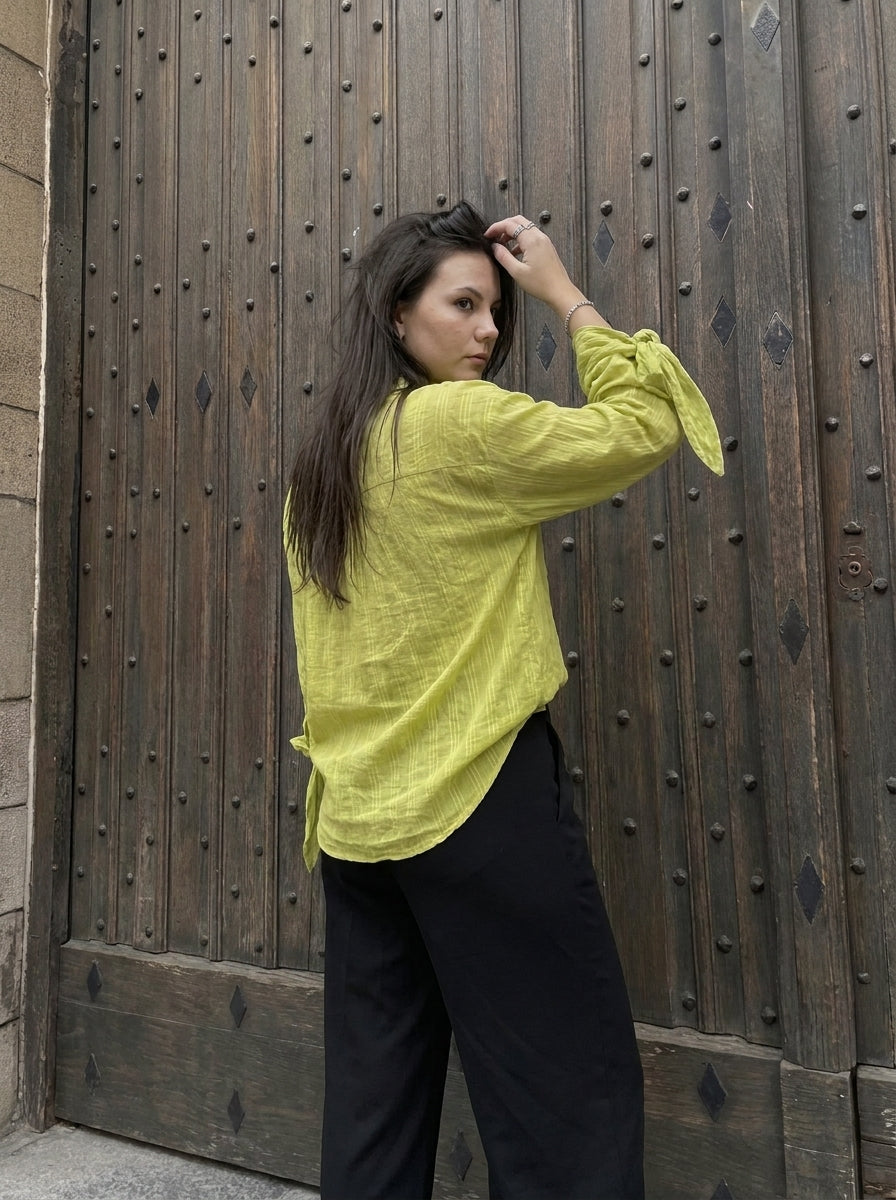 Striped Shirt with Tie Cuffs - Lime