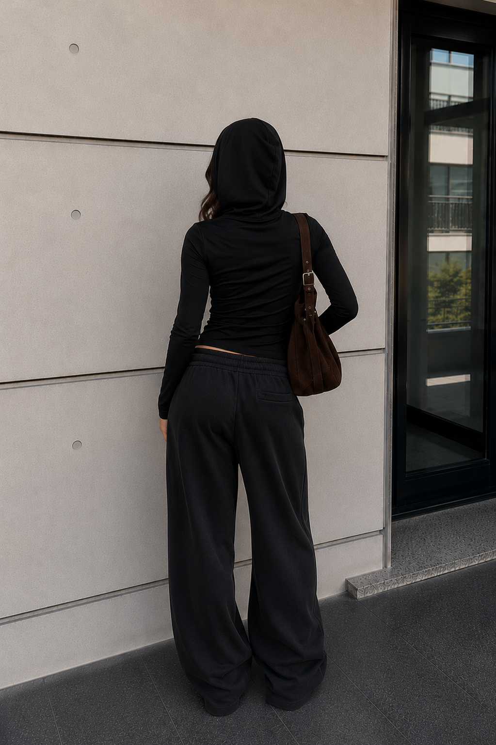 The Cowl-Neck Hooded Long Sleeve – Black