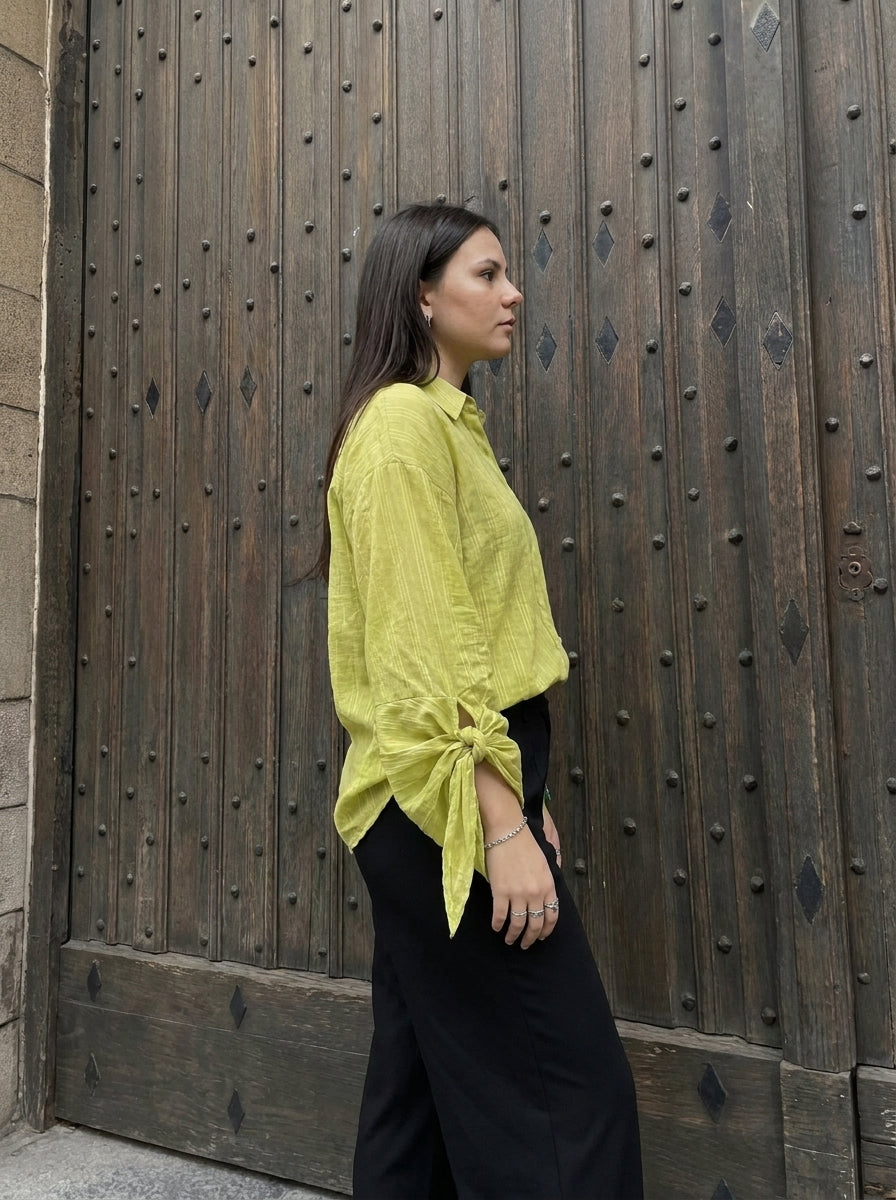Striped Shirt with Tie Cuffs - Lime