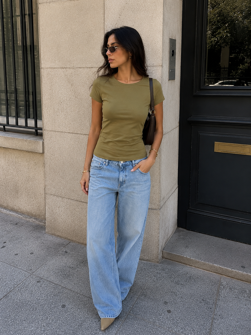 Fitted Crew Neck Tee – Olive Oil