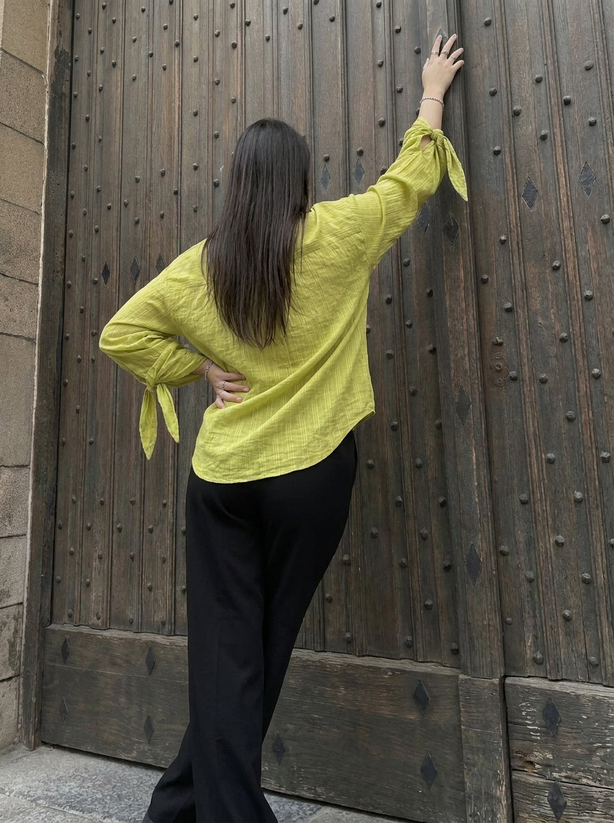 Striped Shirt with Tie Cuffs - Lime