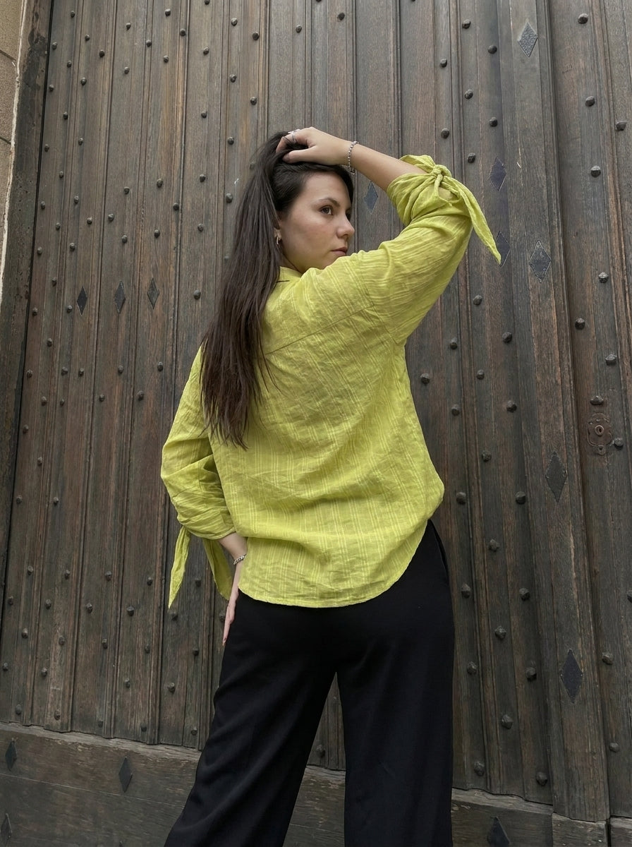 Striped Shirt with Tie Cuffs - Lime