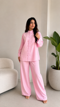 Tailored Stand-Collar Set - Pink