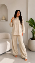 Tailored Stand-Collar Set - Beige