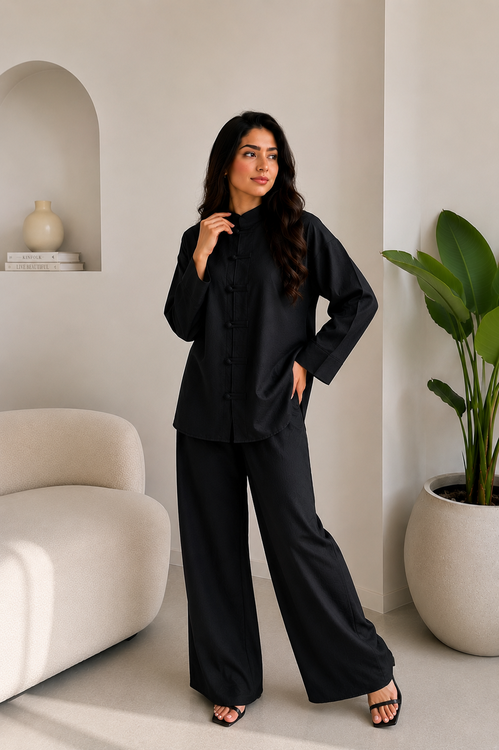 Tailored Stand-Collar Set - black
