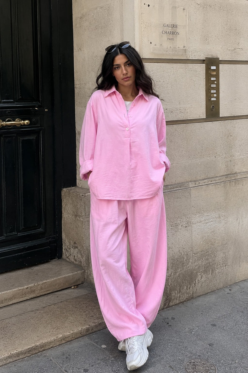 The Lino Relaxed Shirt & Trouser Set – Petal Pink