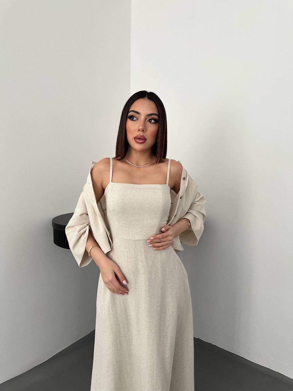 Minimalist Slip Maxi Dress – Beige