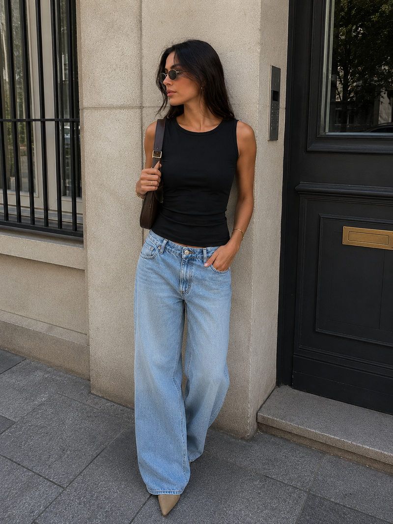Sleeveless High-Neck Top – Black