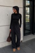 The Cowl-Neck Hooded Long Sleeve – Black