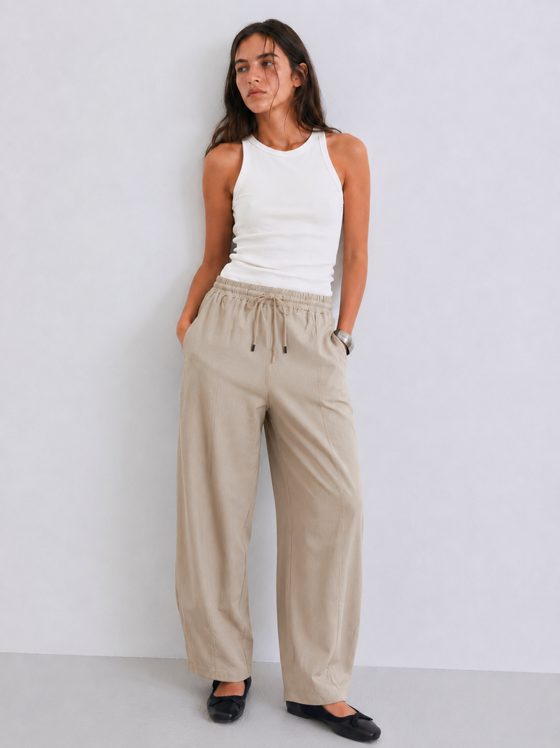 The Studio Relaxed Barrel Pant – Beige