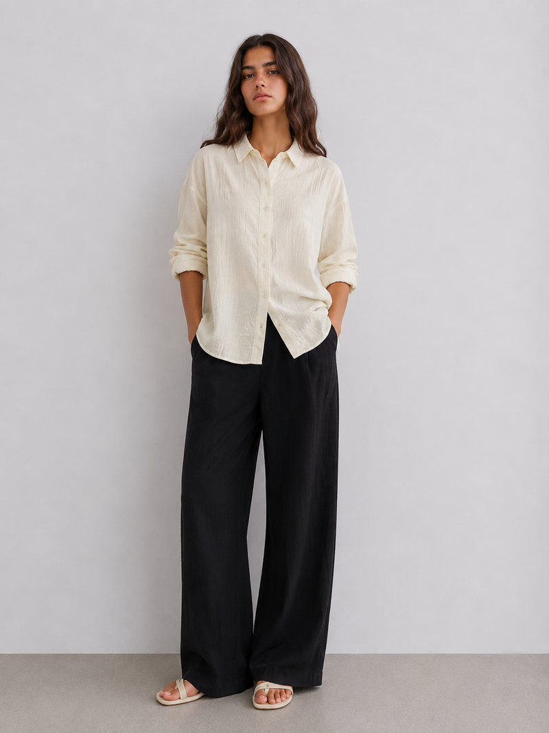 The Studio Crinkle Button-Down – Ivory