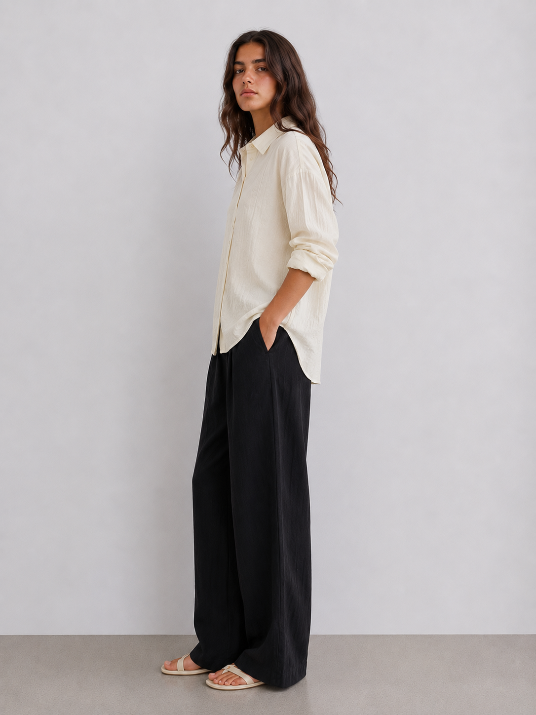 The Studio Crinkle Button-Down – Ivory