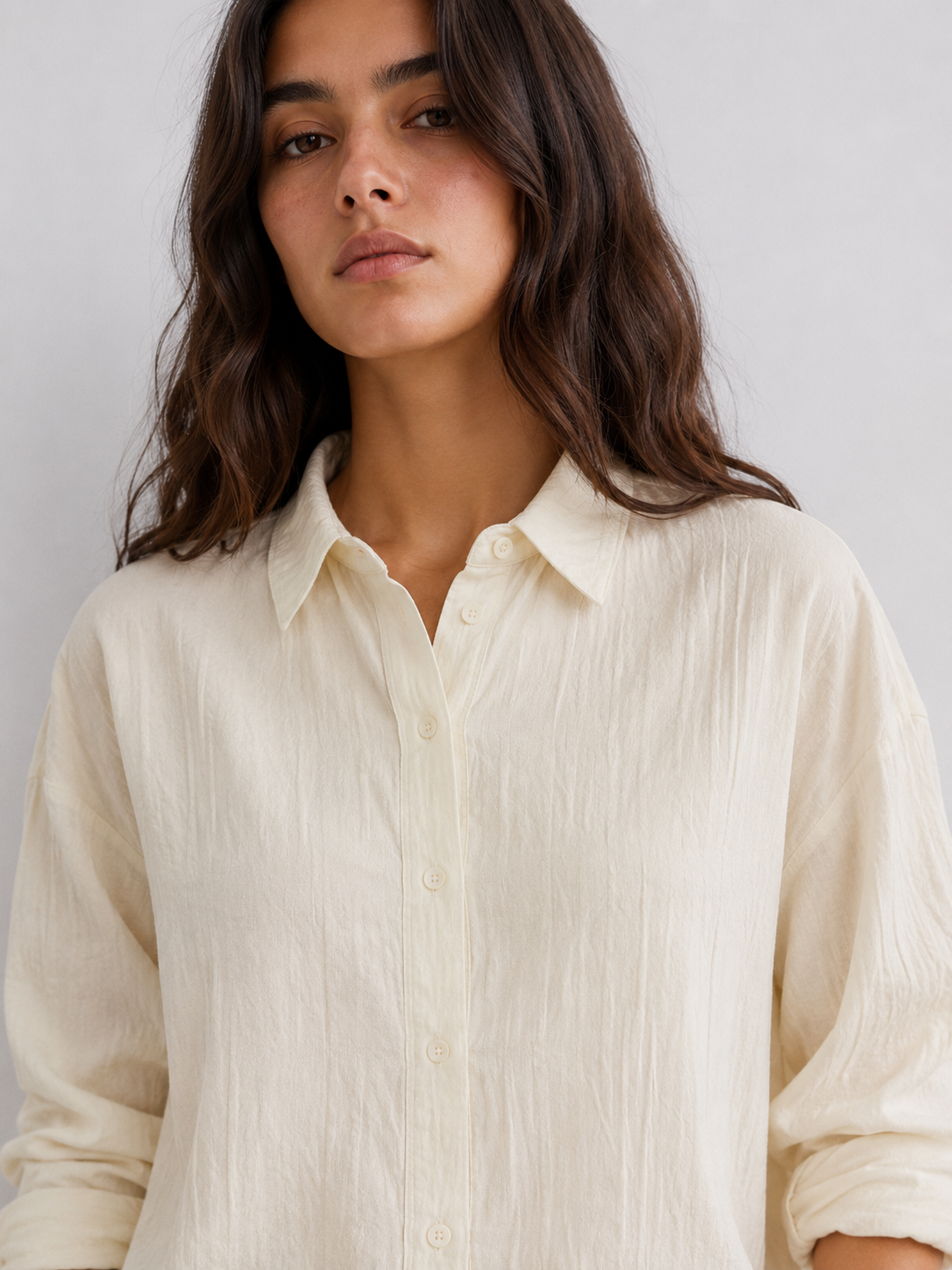 The Studio Crinkle Button-Down – Ivory