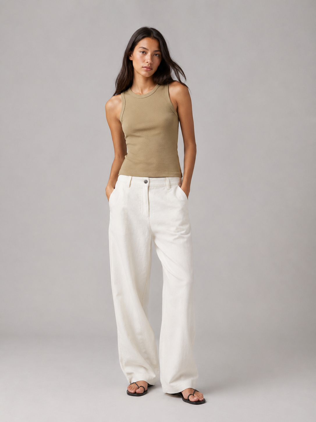 The Studio High-Neck Rib Tank – Khaki Wash