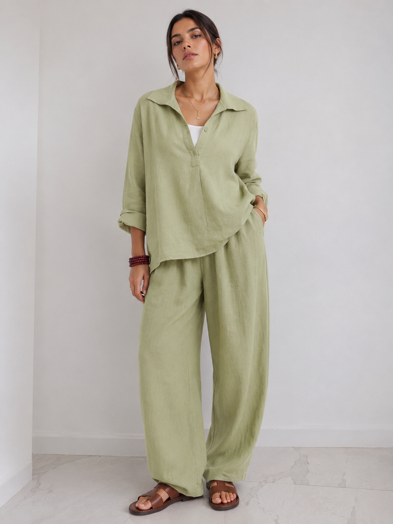 The Lino Relaxed Shirt & Trouser Set – Mint Green