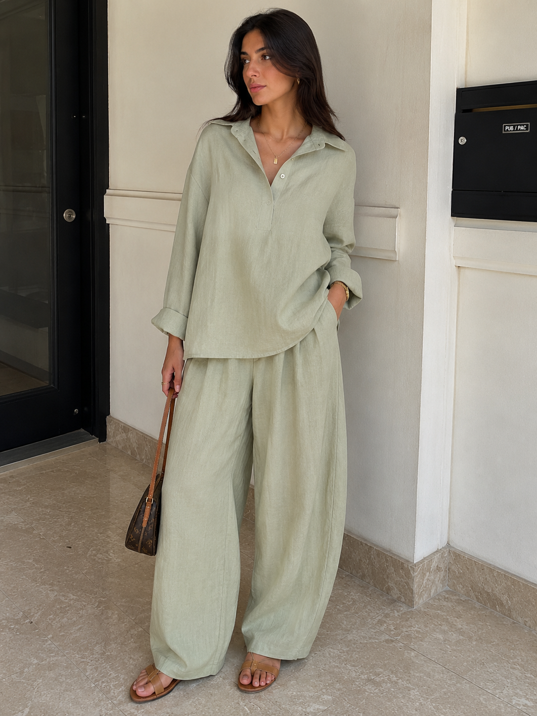 The Lino Relaxed Shirt & Trouser Set – Mint Green
