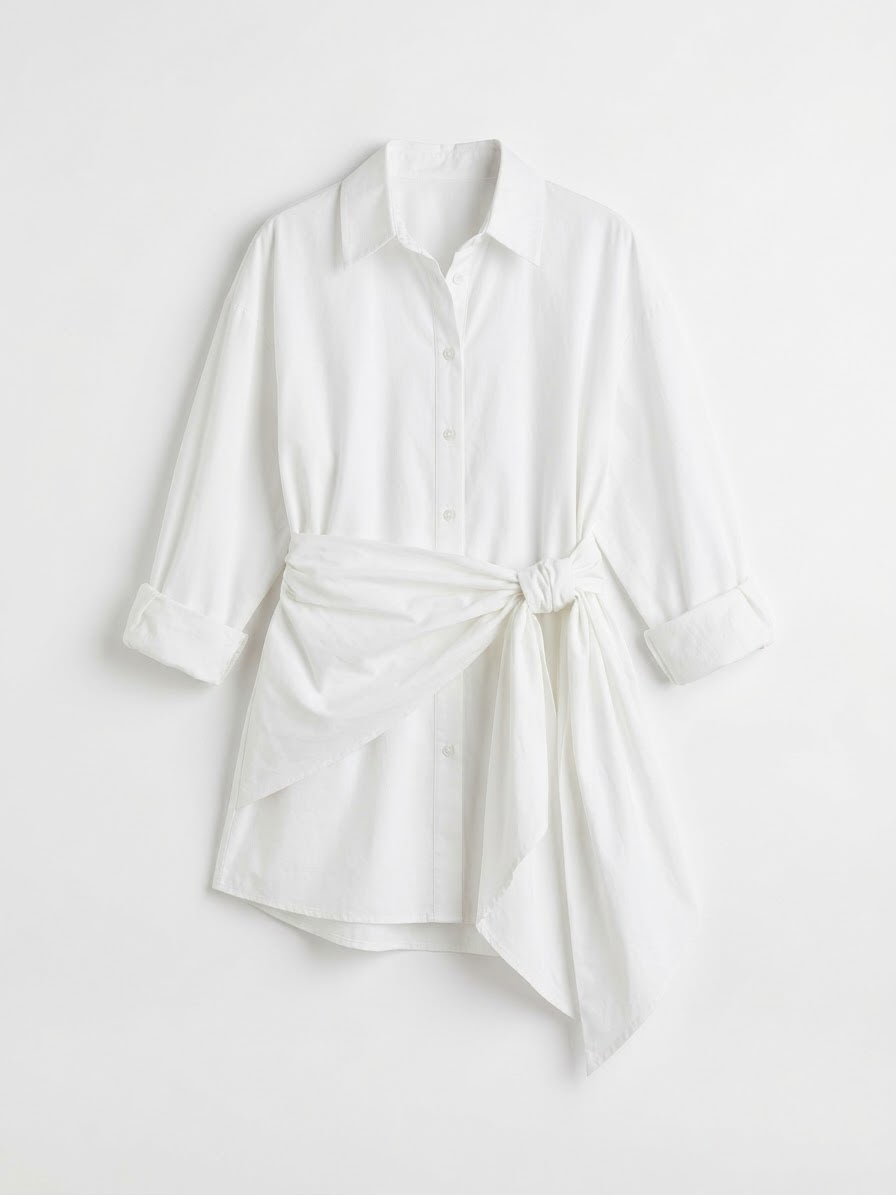 white Shirt with Self-Tie Waist