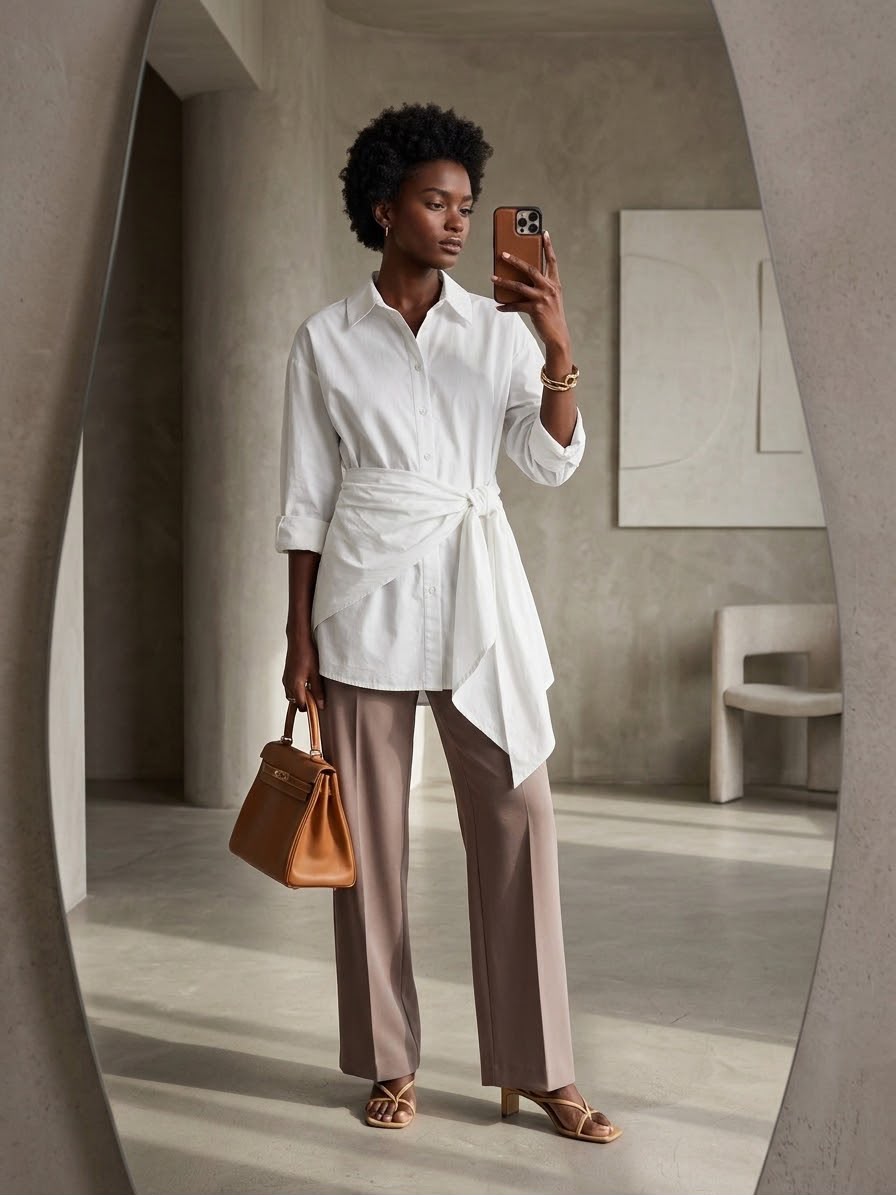 white Shirt with Self-Tie Waist