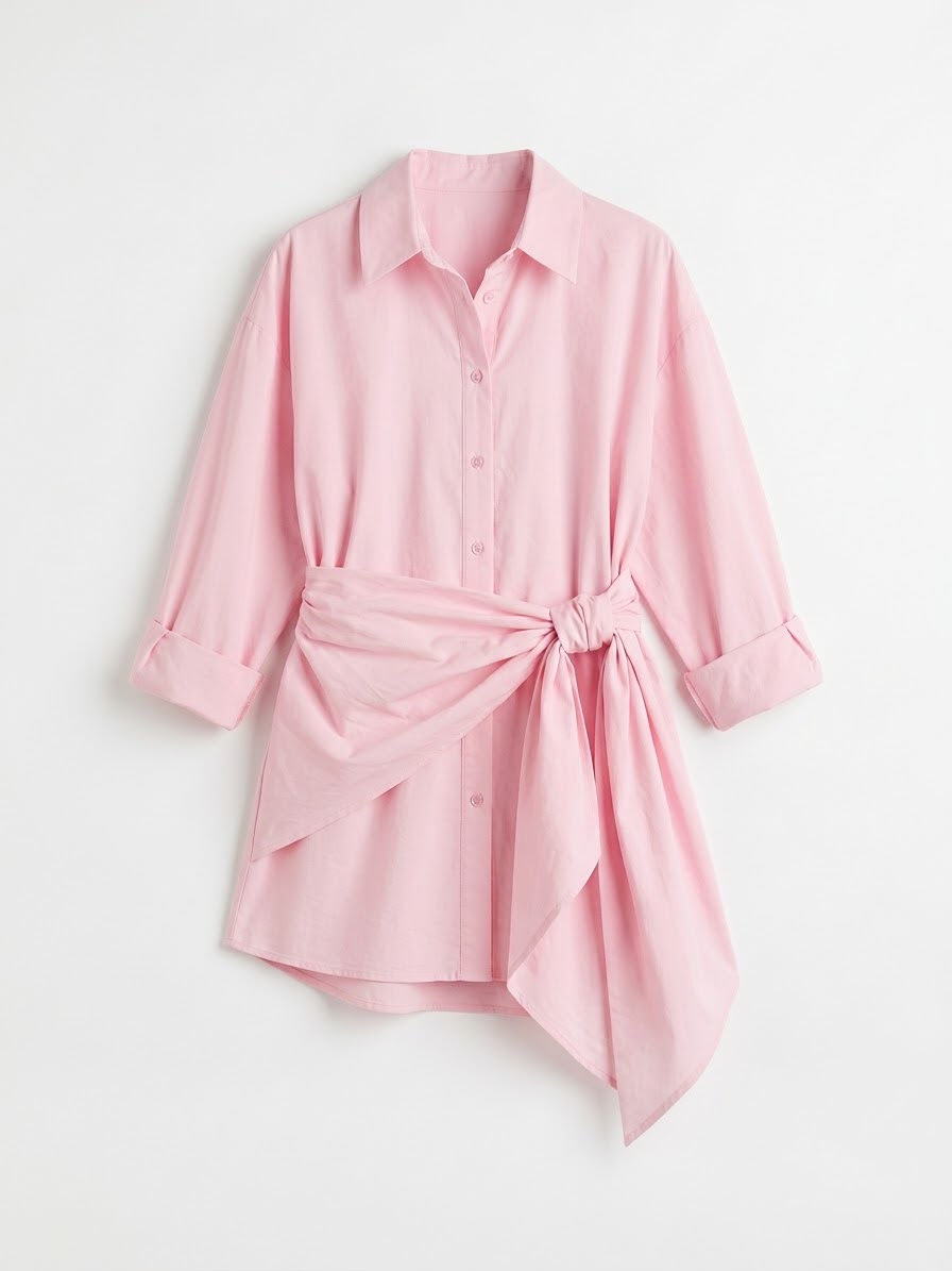 pink Shirt with Self-Tie Waist