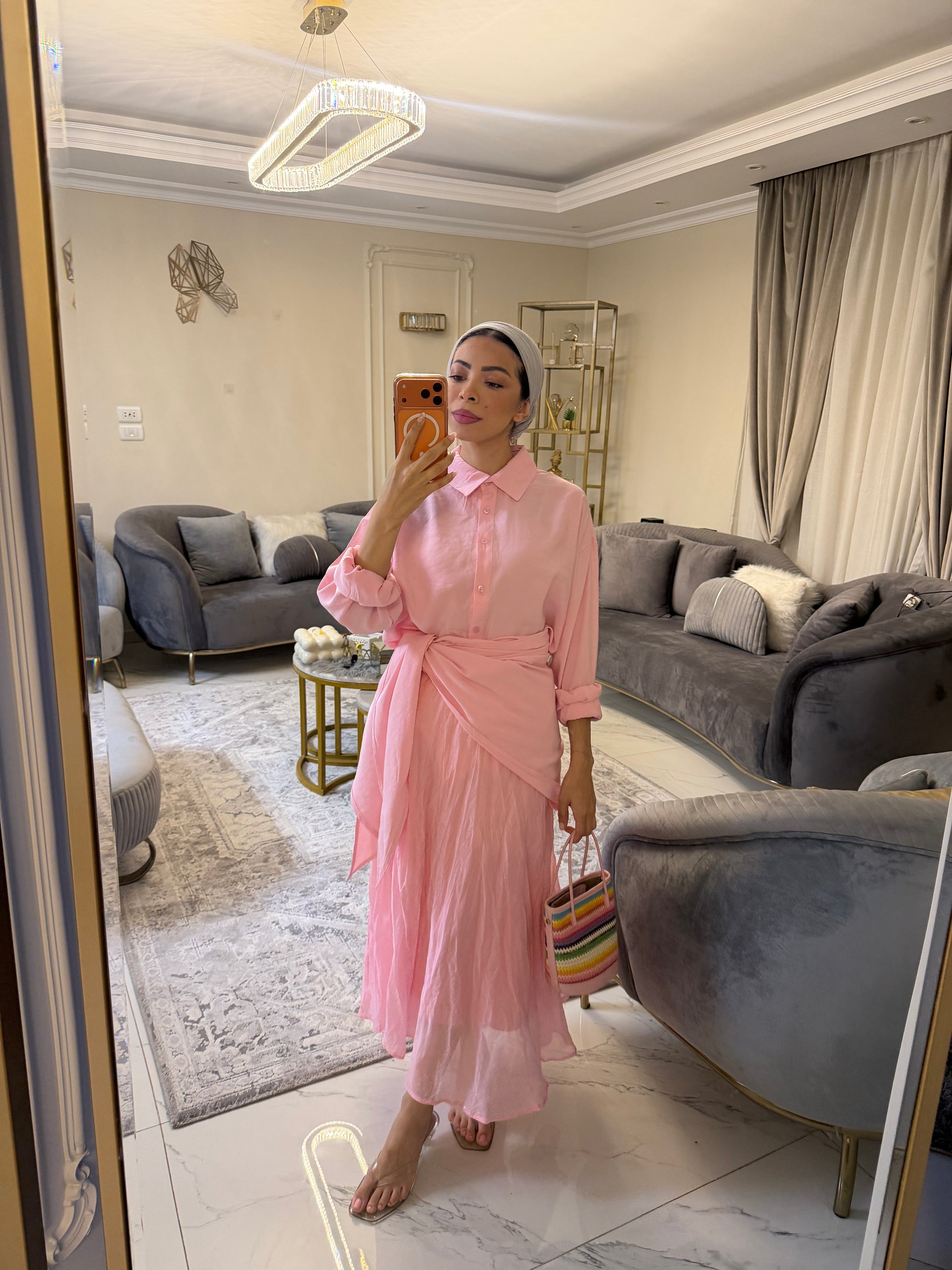 pink Shirt with Self-Tie Waist