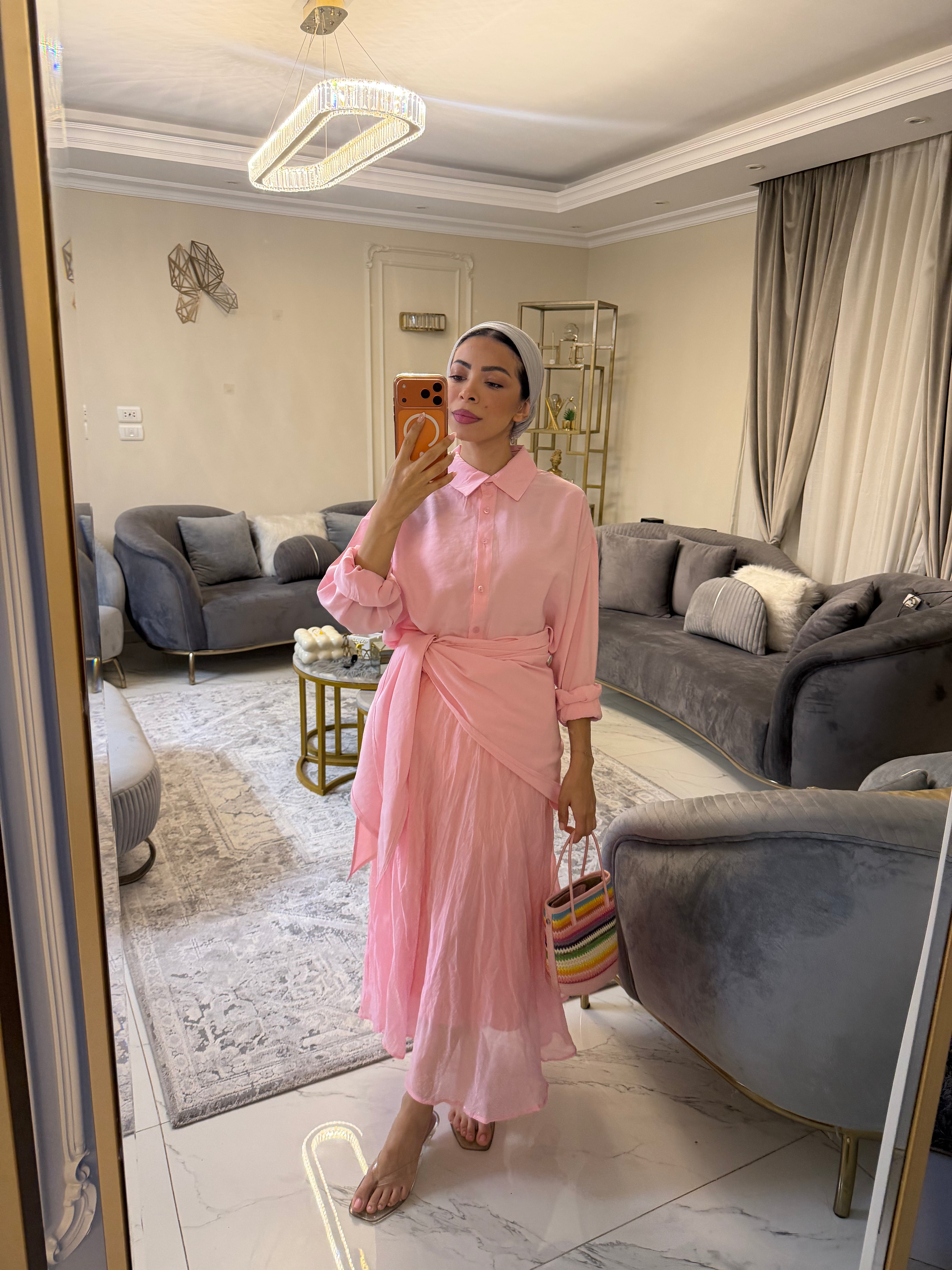 pink Shirt with Self-Tie Waist