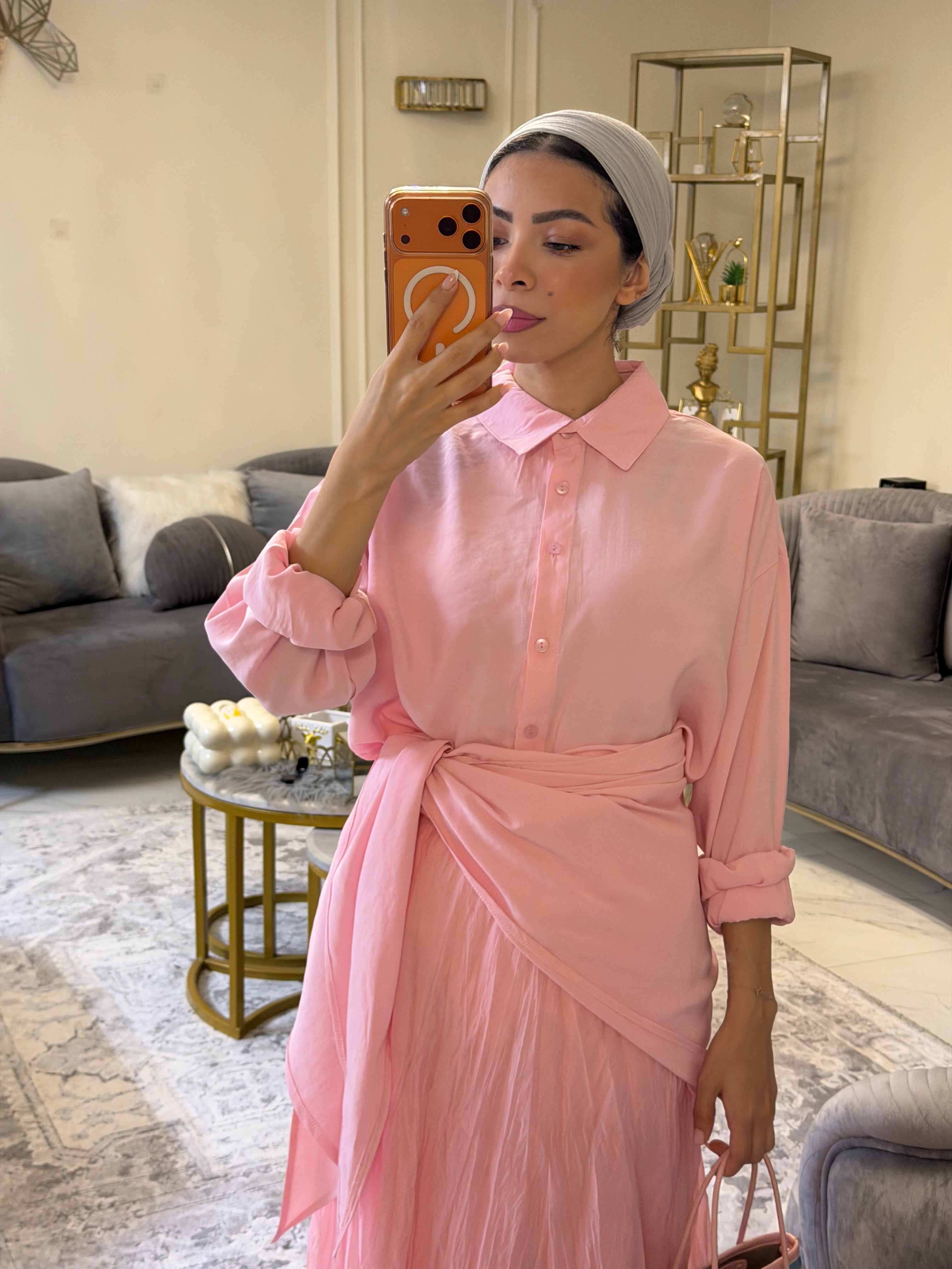 pink Shirt with Self-Tie Waist