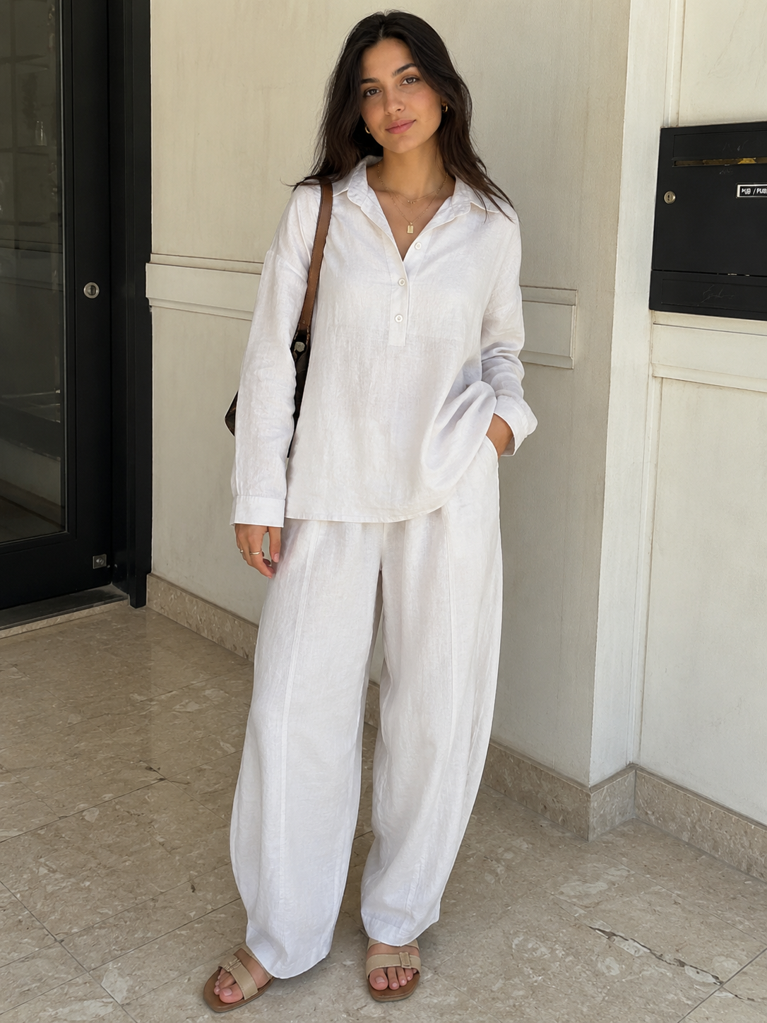 The Lino Relaxed Shirt & Trouser Set – White